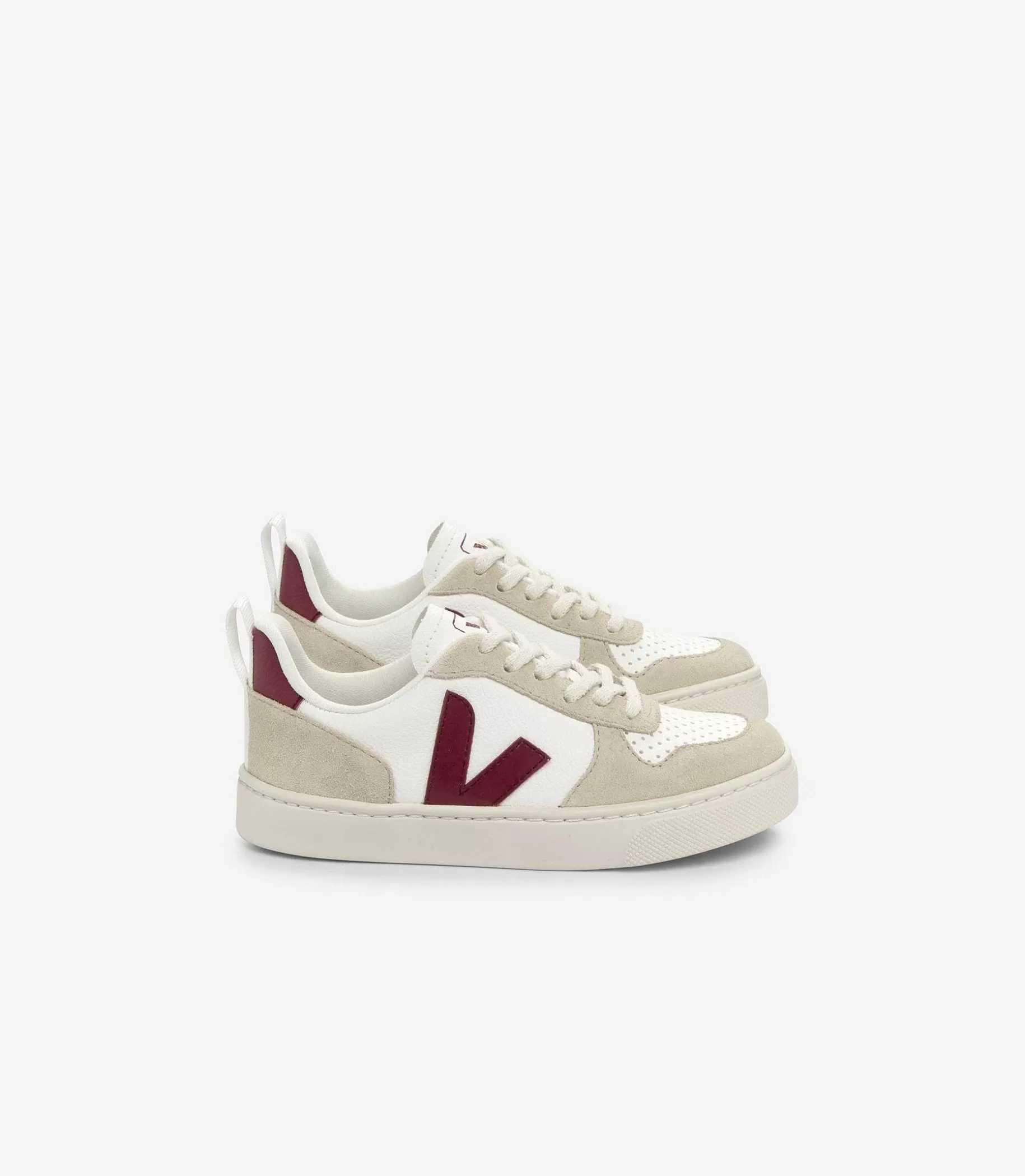 Cheap VEJA Cordones V-10 Piel Sin Cromo Blanco Marsala Almendra