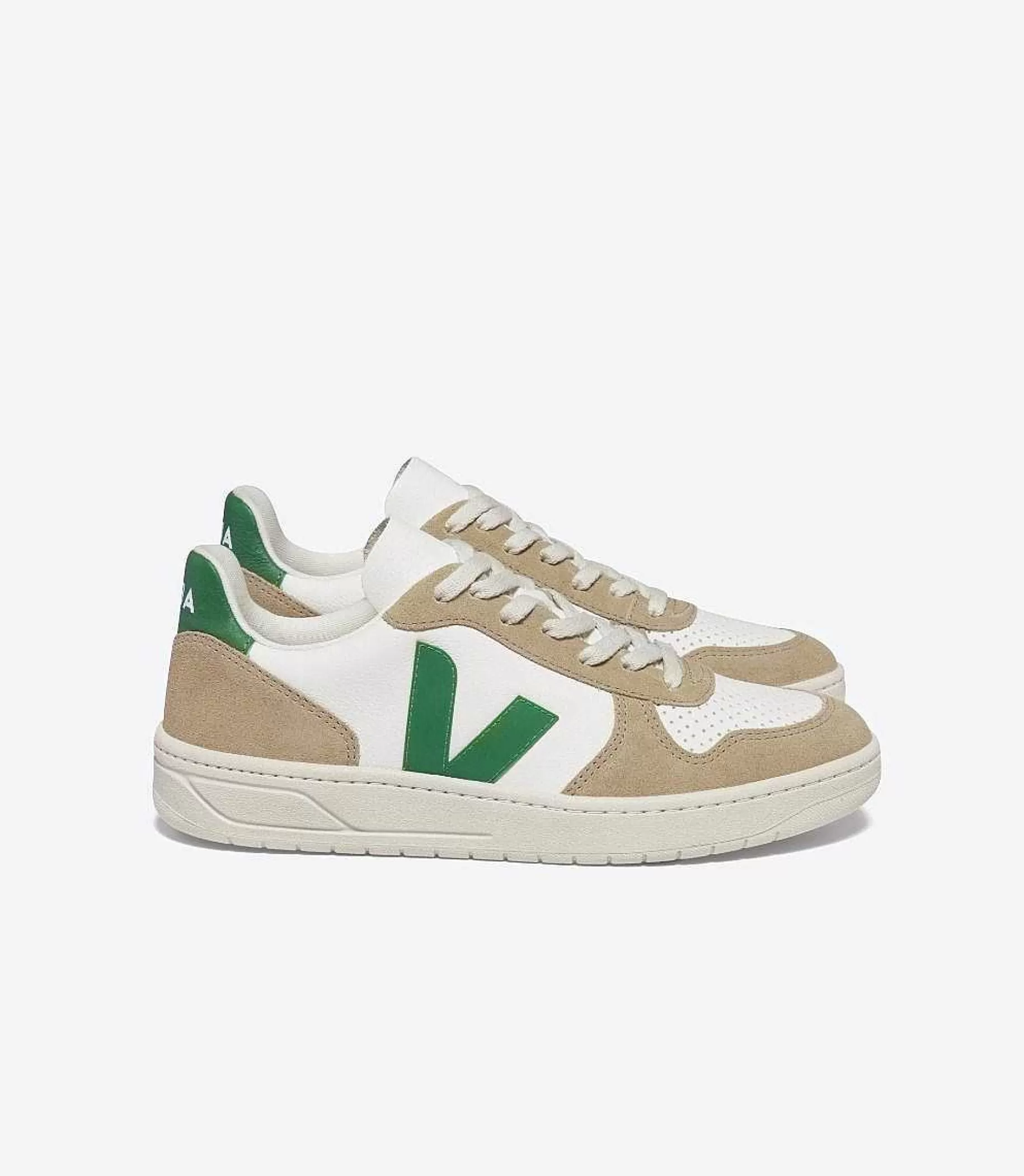 Hot VEJA V-10 Cuero Sin Cromo Blanco Esmeralda Sahara